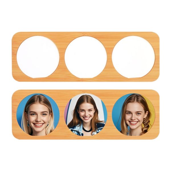 Sublimation Bamboo Photo Frame With 3 Photo Slots Blanks For Christmas Festival Home Office Gift Shop Decor