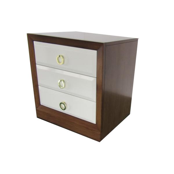 Walnut Wood Frame Bedroom Night Stands With 3 White Finish Front Panel Drawers