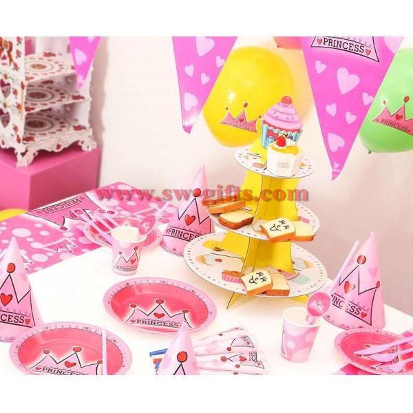 Princess Crown Theme cup plate horn knife napkin tblecover for Kids Birthday Party Supplies set 6people use