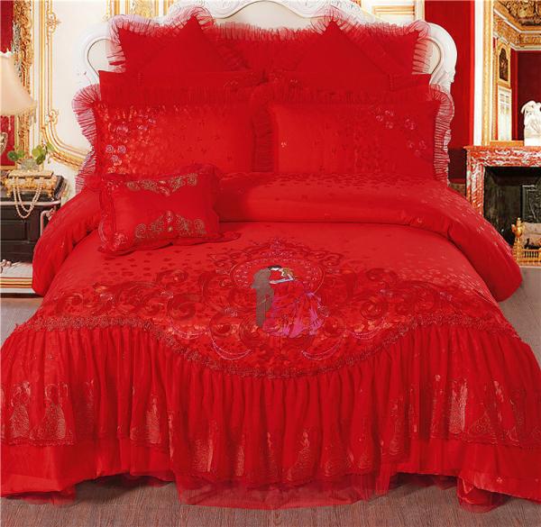 Cuatro piezas de ropa de cama de boda de lujo con edredón impreso y 100% de algodón