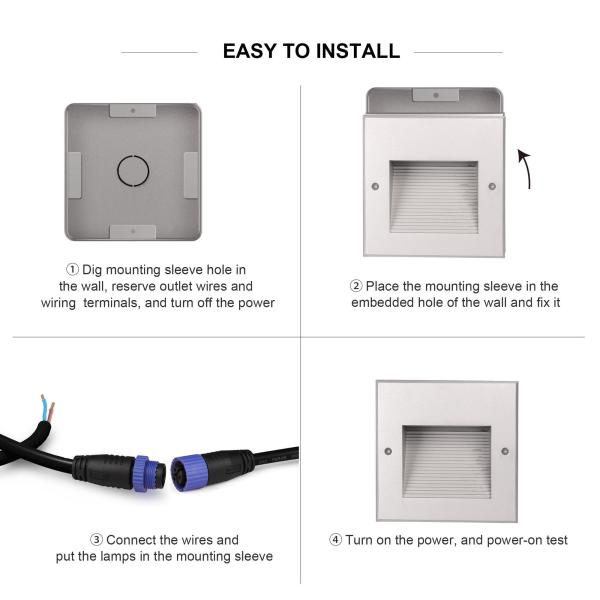 AC100~240V Stair Step Lights LED 6W COB Recessed IP65 120*120mm For Corridor LED Wall Corner Light