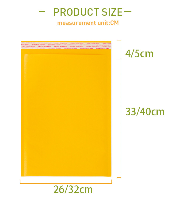 Желтый Kraft Paper Bubble Bag 155g Соэкструдированный пузырь Упорная защита Продукт Транспортная безопасность