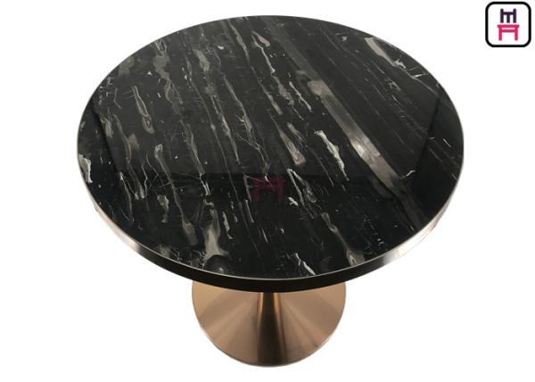 Black Natural Marble with Gapless Golden Seam Elegant Restaurant Dining Table