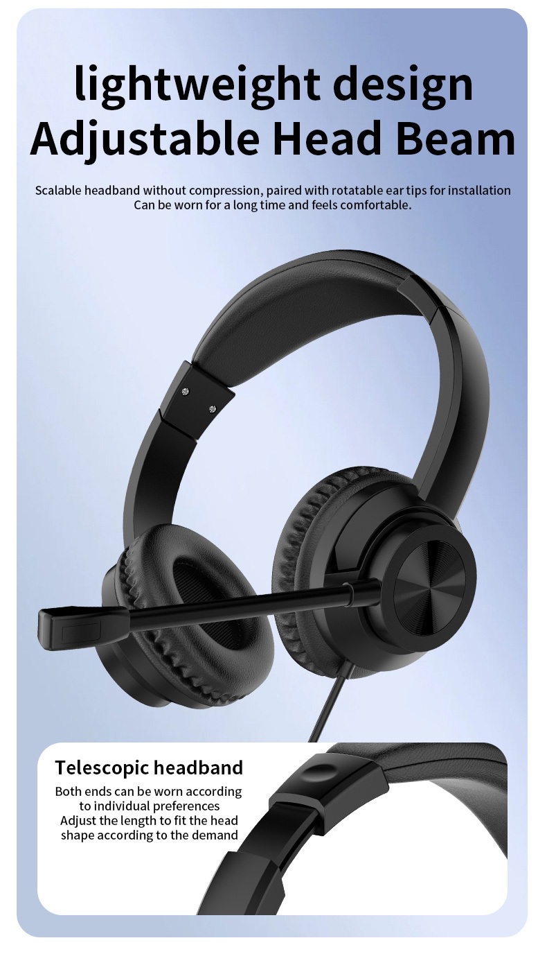 JTY-1036 Wired Call Center Headset with Adjustable Microphone, USB Type‑C 3.5mm Multi‑Interface Over‑Ear Headphone, Volume & Mute Control for Office Customer Service Online Class