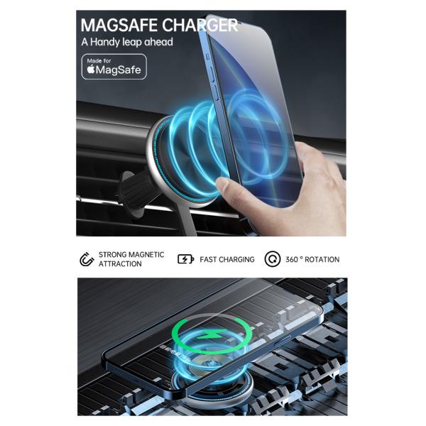 Металлический Окружающий Свет Сильный Магнитный Стабильный Беспроводное Зарядка Автомобильный телефонный держатель Быстрая зарядка Работа одной рукой