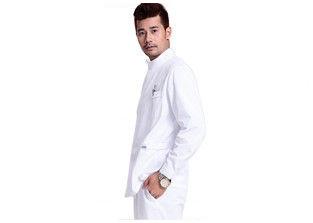 Plain Color Mens Medical Scrubs Beautiful Chest Pocket Self - Adhesive Closure At Neck