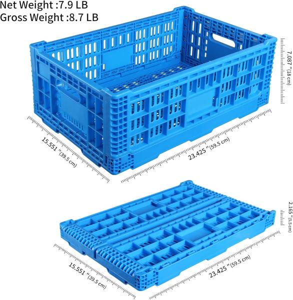 Collapsible Storage Bin Containe，52 Liter Transferheavy Duty Plastic Storage Box,Blue Milk Crates Heavy Duty Transit Storage Of Various Items