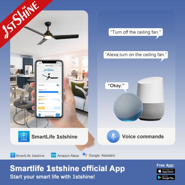 Certificat ETL 1stshine Ventilateur de plafond LED en noir avec matériau ABS métallique à distance