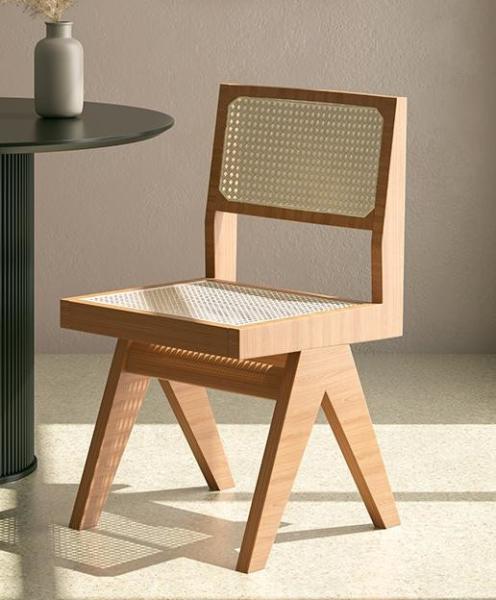 Nordic rattan weaving household simple creative make-up chair backrest homestand casual dining room solid wood chair