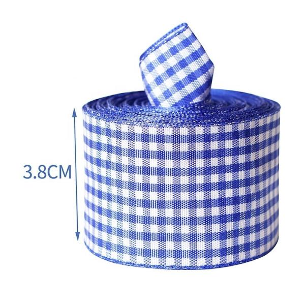 Faixa de poliéster Gingham Faixa de placas largas de 38 mm para embrulho de presentes Arcos de cabelo e artesanato