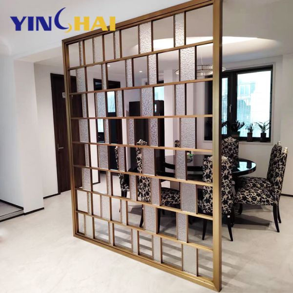Luxury Laser Cut Metal Stainless Steel Screen Partition Movable Partition Panel Design Commercial Item Golden Room Divider