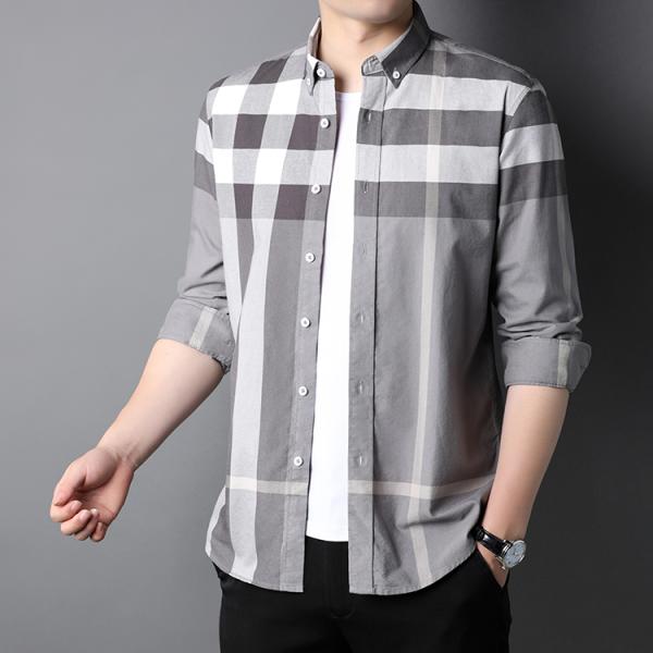 2023 Solid Grey Check мужская рубашка весной и осенью для мужских рубашек S-2XL