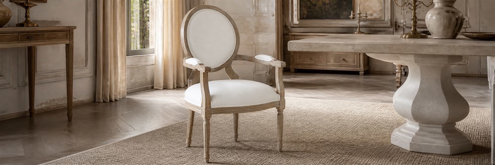 Vintage French French Oval Back Upholstered Armchair  CYC-034