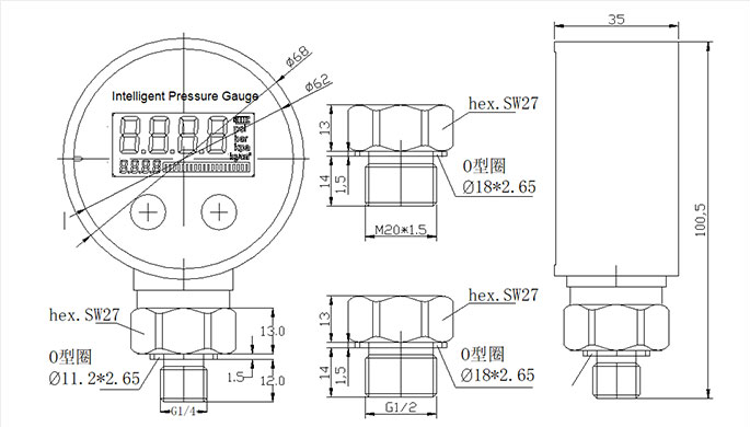 2 Inch 50mm Axial Direction Pressure Gauge