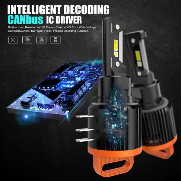 All Weather Use Car H15 LED Front Headlight With Built In Decoder IP68 Protection