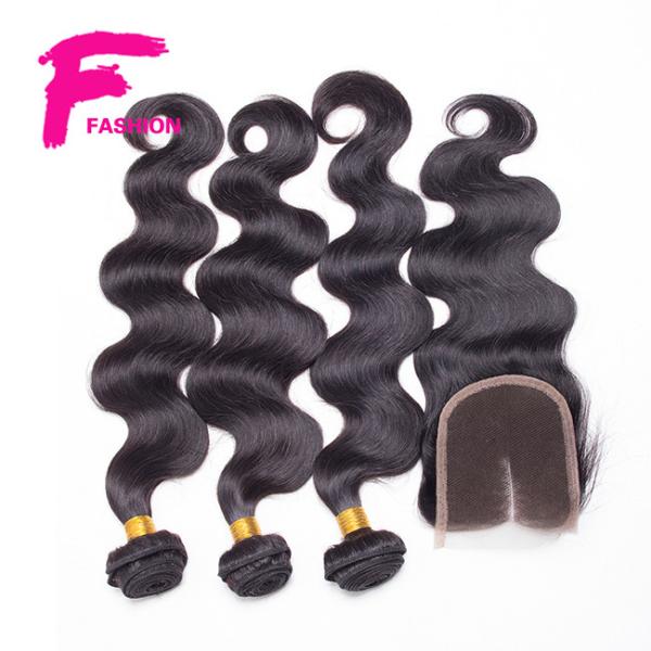 Brazilian Virgin Hair with Closure Unprocessed Human Hair Weave Bundles with Lace Closure