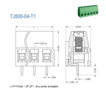Разъемы стержня тангажа 5.0mm терминального блока PCB 10 AMP/проводка