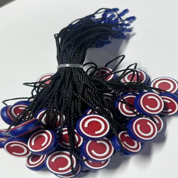 Circular Price Garment Tag Fastener Gold Embossed Black Polyester Thread