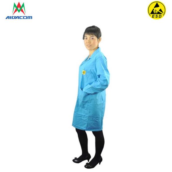 SGS White Blue 0.35kg 10000 Class Cleanroom ESD Smock