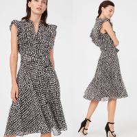 Verano Ruffle Polka Dot Midi Vestido Mujeres Vestidos casuales Damas