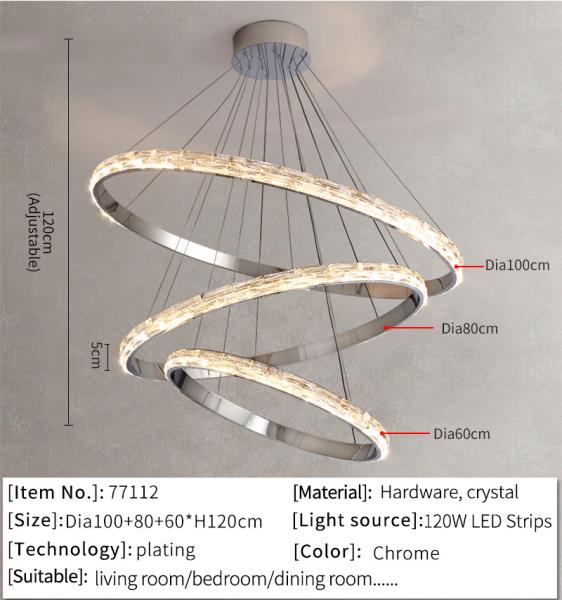 Silver Crystal Chandelier For Living Dining Room Luxury Ring Staircase pendant lighting for dining room(WH-CY-192)
