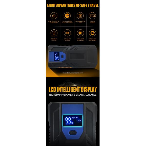 28000mAh 12V 2500A Peak Car Emergency Tool Jump Starter Portable Power Bank with Flashlight and AC400V Rated Output