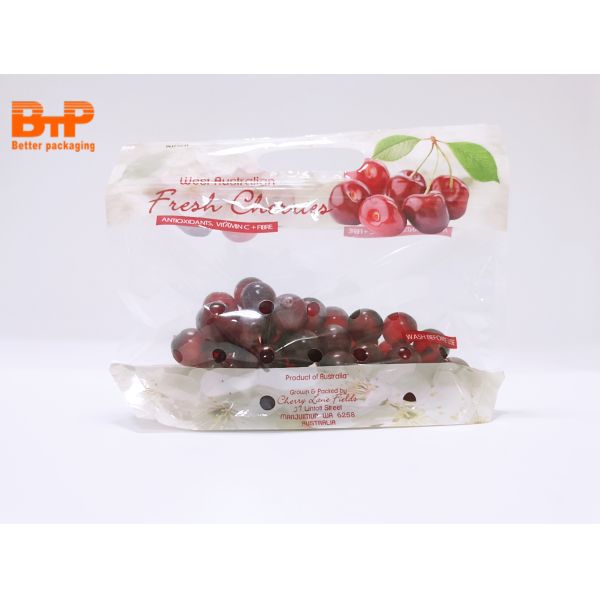Handheld Transparent PET Zipper Fruit Packaging Bag-Durable Fresh Produce Storage Pouch with Handle for Grapes/Cherries