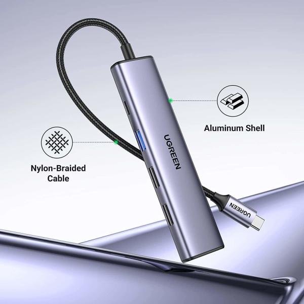 Adaptateur multiport hybride USB C de 5 Gbps 5 en 1 Hub USB C avec 3 HDMI USB3.0 et RJ45