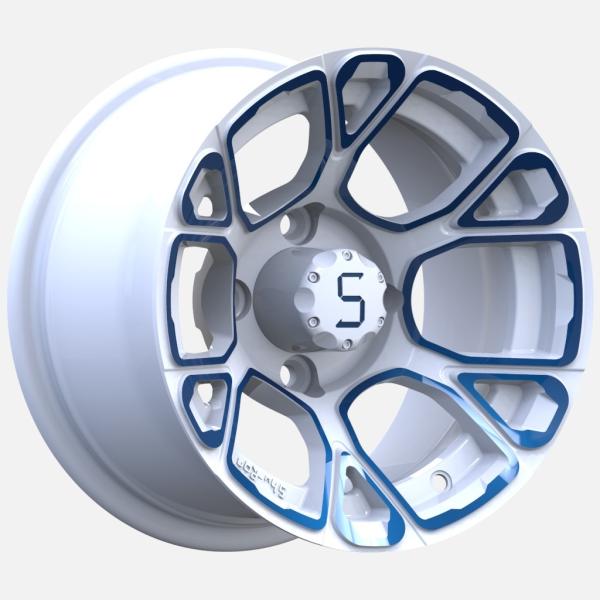 12 Inches Golf Cart Blue/White Aluminum Wheels PCD 4/101.6 Offset -25