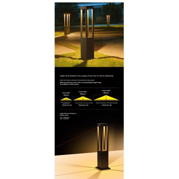 Outdoor Electric IP65 LED Lawn Lamp Waterproof Aluminum Modern Square Garden Landscape Lighting 3000K Warm White 50000 Hours