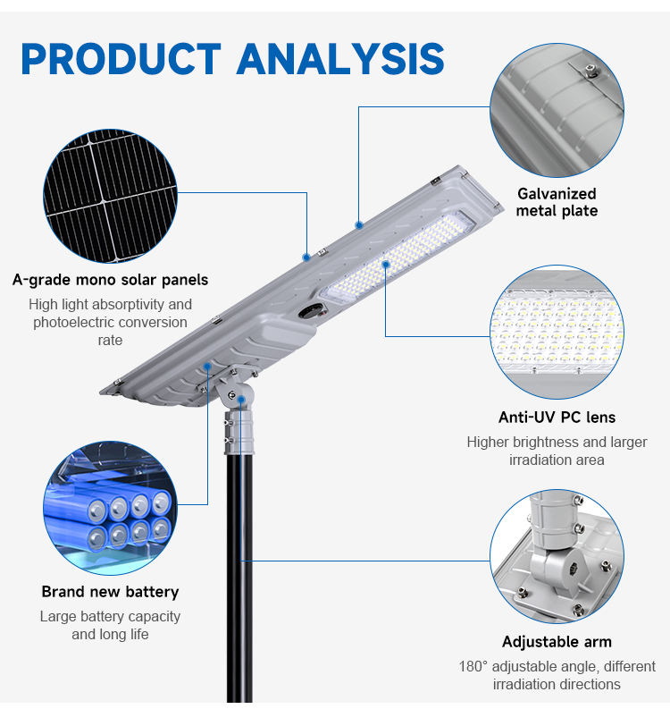 IP65 180lm/W All in One Solar Street Light 200W 300W 400W for Village Roads