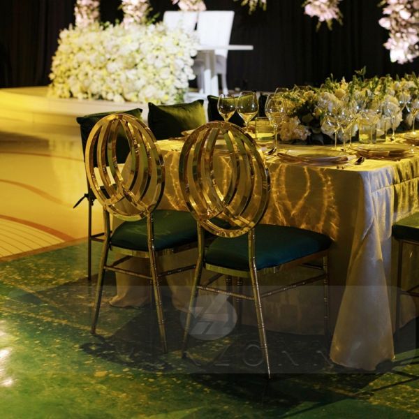 Luxury Golden Double Ring Orbit Chair for Events Weddings Hotels Restaurants Outdoor Bars-Stainless Steel Rental Chair