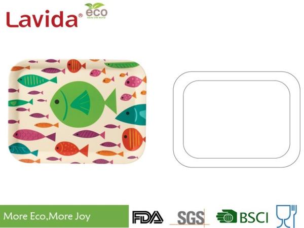 Ocean Fish Style Bamboo Fiber Tray , Shatter Proof Recycled Material Food Serving Trays