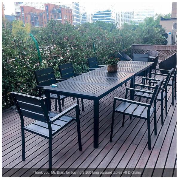 Garden Restaurant Seating Area Outdoor Dining Plastic Wood Table And Chair Set For 6pcs