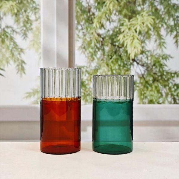 Handmade Two Tone Colored Cocktail Glass Cup Modern Design Borosilicate Glass Tumbler
