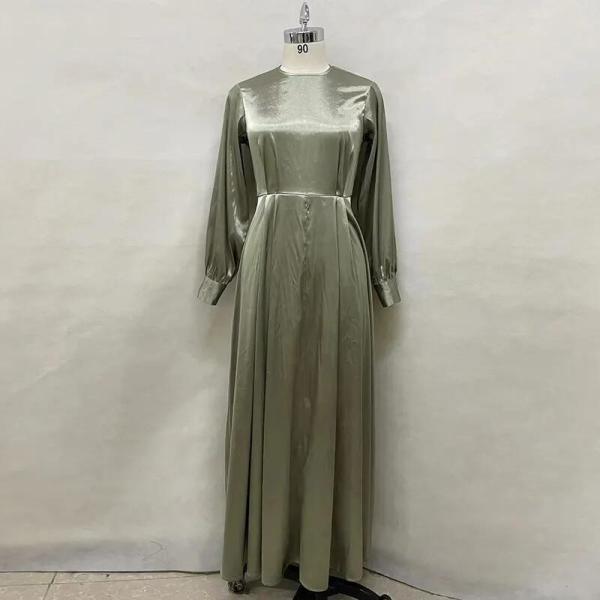 Turkey Arab Oman Elegant Satin Dress Long Sleeve For Women Muslim