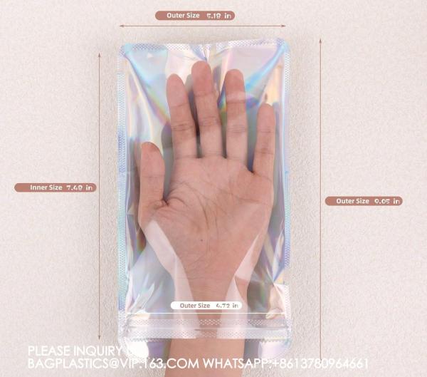 Holographic Packaging Bags Resealable Foil Pouch Bag For Jewelry Makeup Brush Lash Packing, jewellery Bags