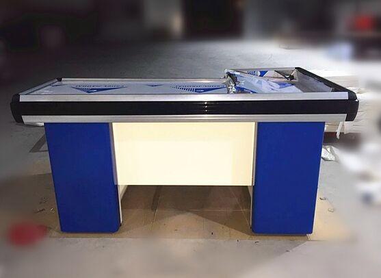 Metal Steel Supermarket  Checkout Counter Cashier Table With Conveyor Belt