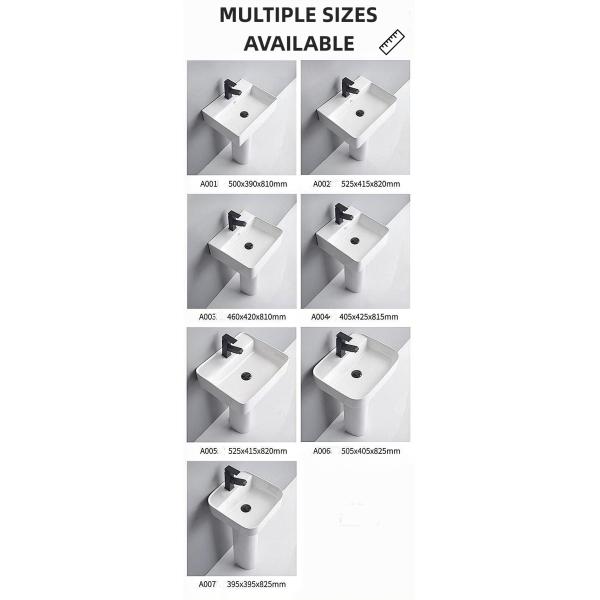 Customised White Slim Full Pedestal Wash Basin Square Pedestal Sink 810mm