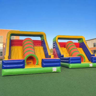 Commercial Colorful Double Lane Inflatable Slide Set with High Side Walls Climbing Steps and Safety Landing Area for Events and Rentals