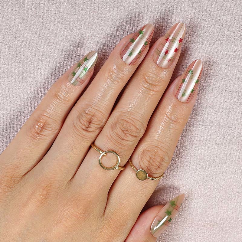 Medium Almond Christmas Holiday Fake Nails No Nail Salon Visit Needed