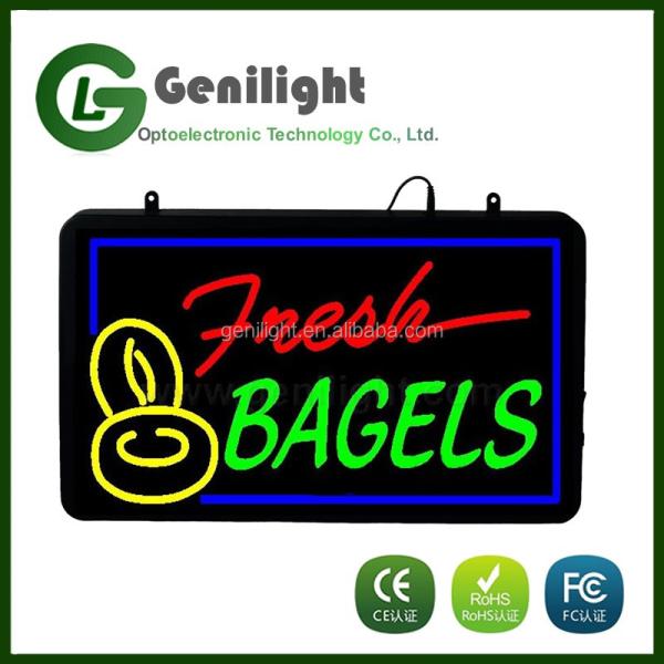 Store Front Decorations LED Neon Sign Board for Fresh Bagels 56*33cm Screen Dimension