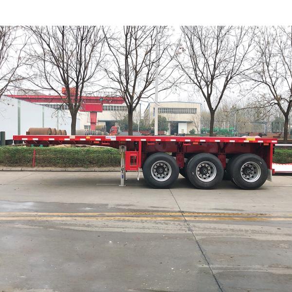 Leaf Spring Suspension 3 Axles 40FT Flatbed Container Semi Trailer for Easy Unloading