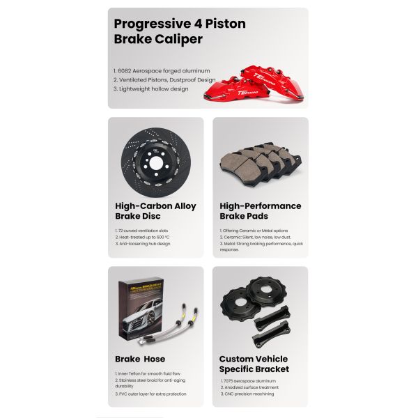 Kit de pinzas de freno TEI P40NS+ de 4 pistones BBK R18/R19 Kit de frenos grandes para Audi A4 B6 B7 B8 B8L B9 B9.5 B10 2000-2025