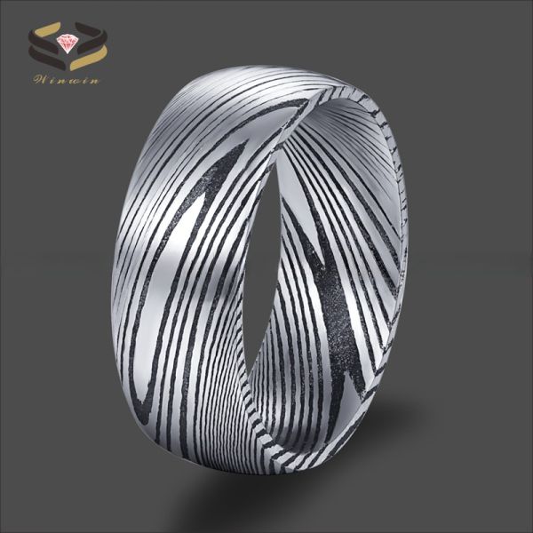 Third Party Appraisal Black 8mm Damascus Steel Ring Dome Finished Wedding Band For Men Inlay N/A Certificate Type