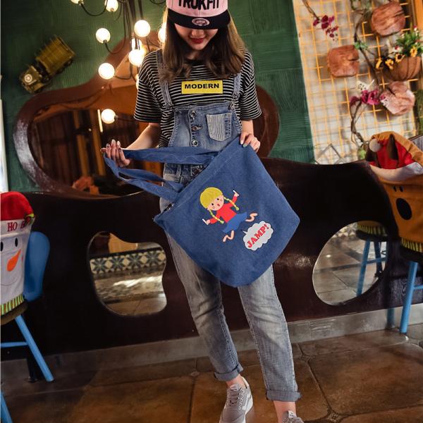 Playful denim shoulder bag printing canvas bag large capacity Meng Mei casual female