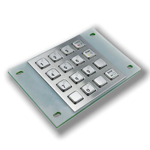 IP65 / IK07 Waterproof USB interface Stainless Steel 16 Keys Backlit Keypad Industrial Numeric Keypad With Braille Rear Panel Mounted -40℃