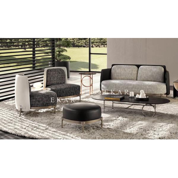 Modern Style Metal Legs Tufted Leather 3 Seater Sofa