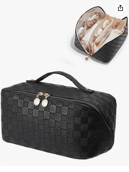 EACHY Travel Makeup Bag,Large Capacity Cosmetic Bags for Women,Waterproof Portable Pouch Open Flat Toiletry Bag Pattern Makeup Bag