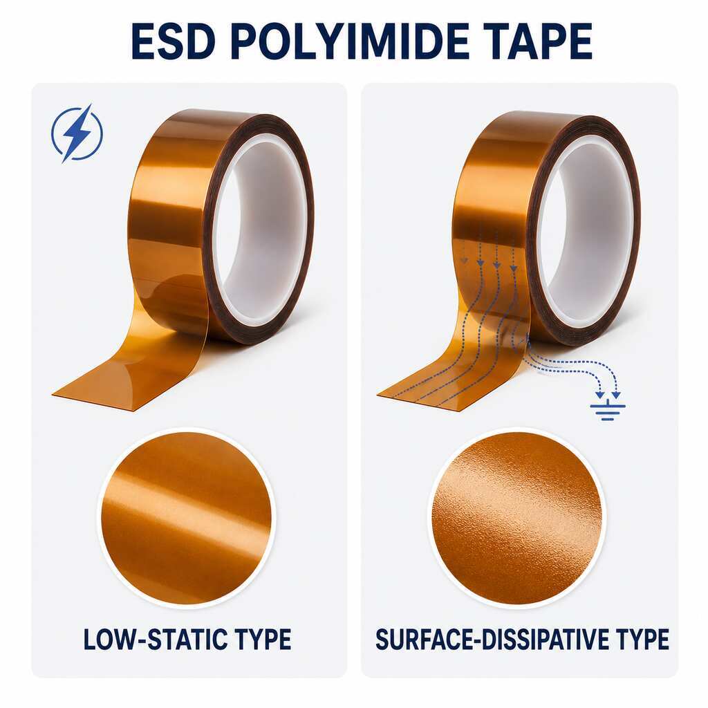 ESD Polyimide Tape (Anti-Static PI Tape / Low-Static PI Tape) – Single-Sided Silicone Adhesive for High-Temperature PCB Masking and Static-Sensitive Electronic Assembly